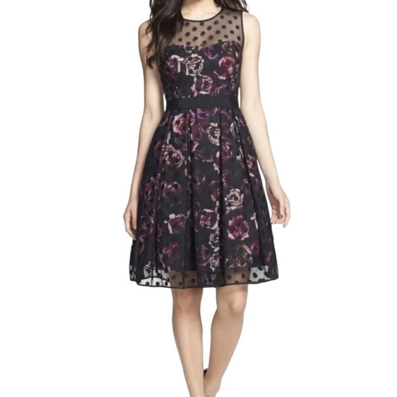 Eliza J Sleeveless Chiffon Fit & Flare Floral Dot Dress Womens Size 8 NWT $198 - Picture 1 of 13